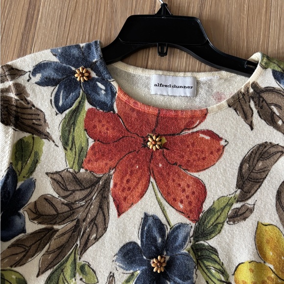 VTG Alfred Dunner Sweater Floral Short Sleeve Beaded Women M Teacher Grandmacore - Picture 5 of 10